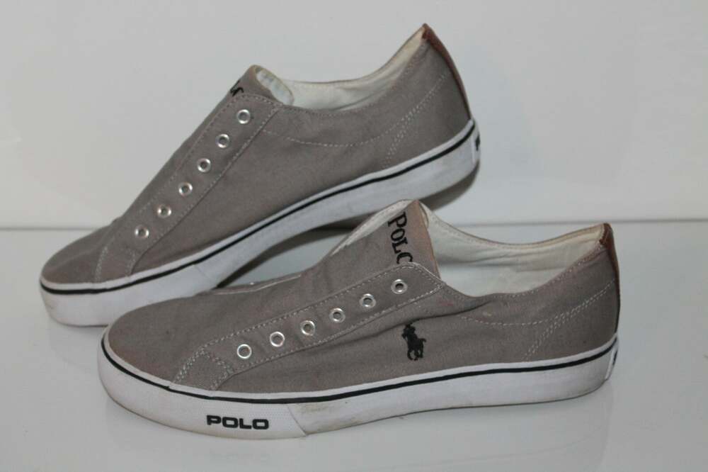 POLO Cantor Laceless Sneakers, Men's 13, Gray Canvas, Preppy, Slip-On